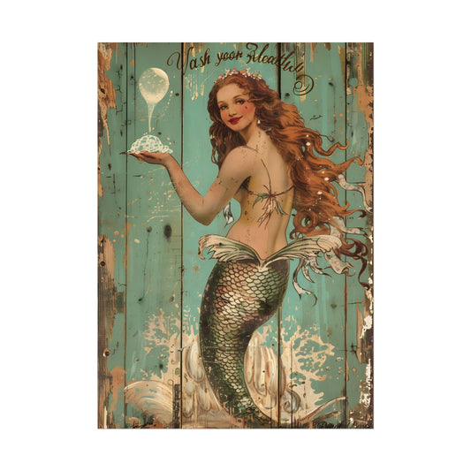 Whimsical Vintage Mermaid: A Soap Bubble Serenade - Poster