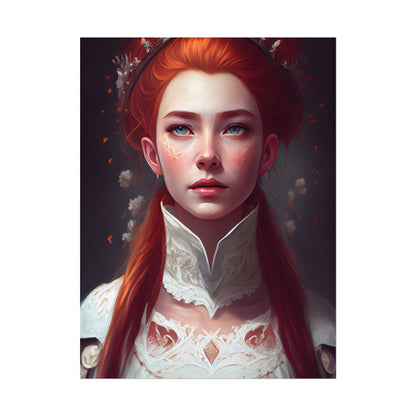 Soft Glow Redhead Portrait: Elegant Female Artwork in Dress - Poster