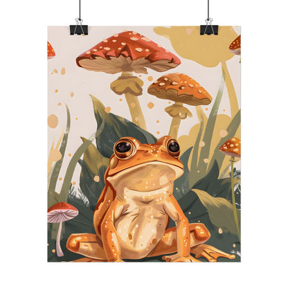 Retro Frog's Smile: Colorful Mushroom Illustration - Poster