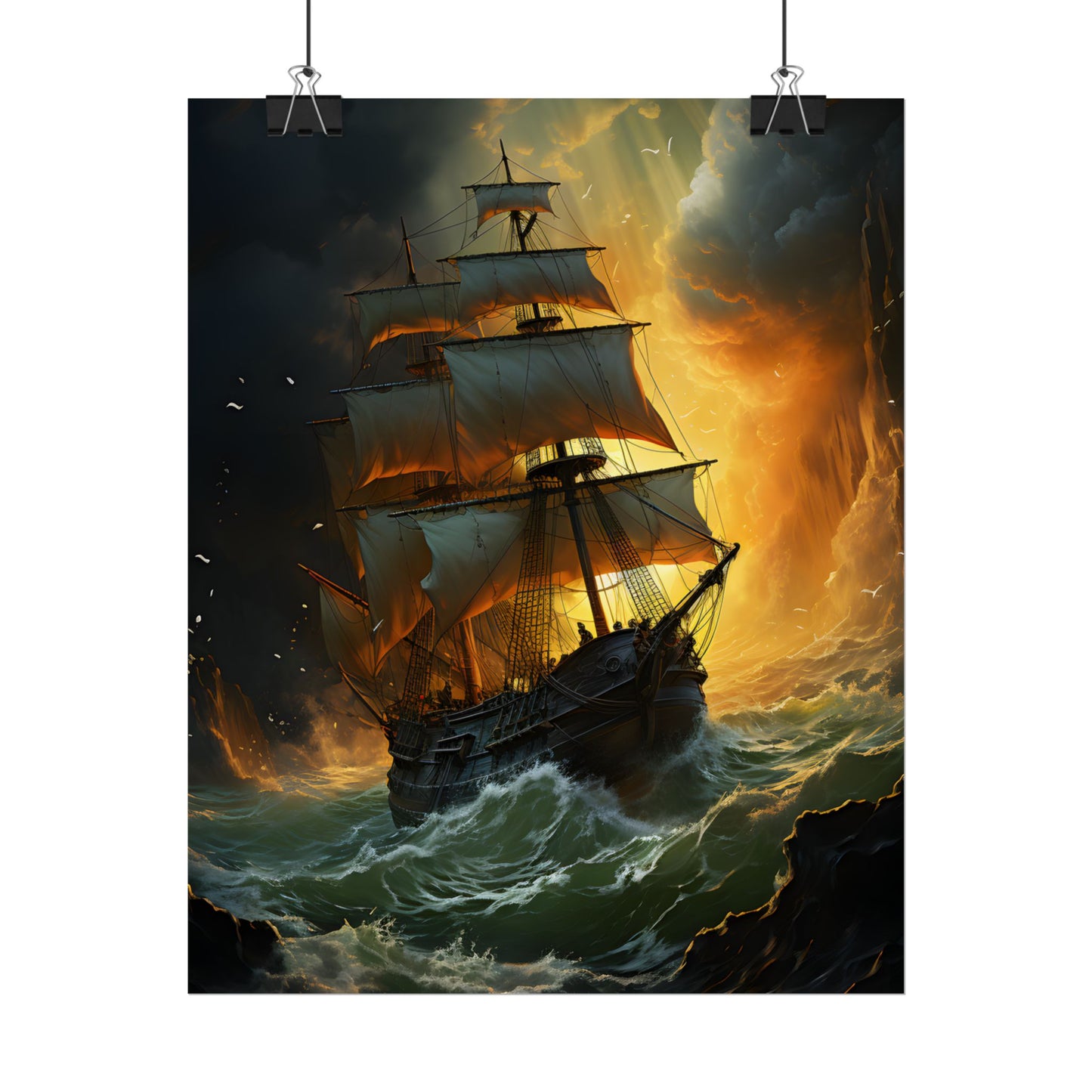 Mostly Green Seascape: Magnificent Oil Painting of a Ship - Poster