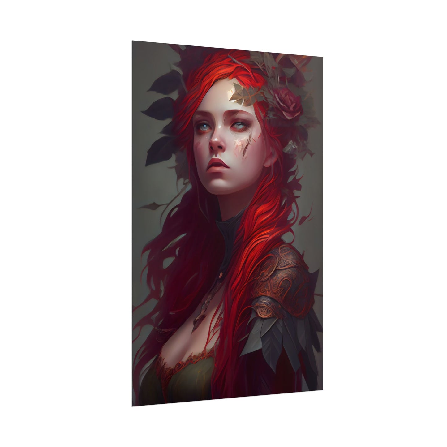 Intimate Red Hair Portrait: Artistic Female Figure in Black Dress - Poster