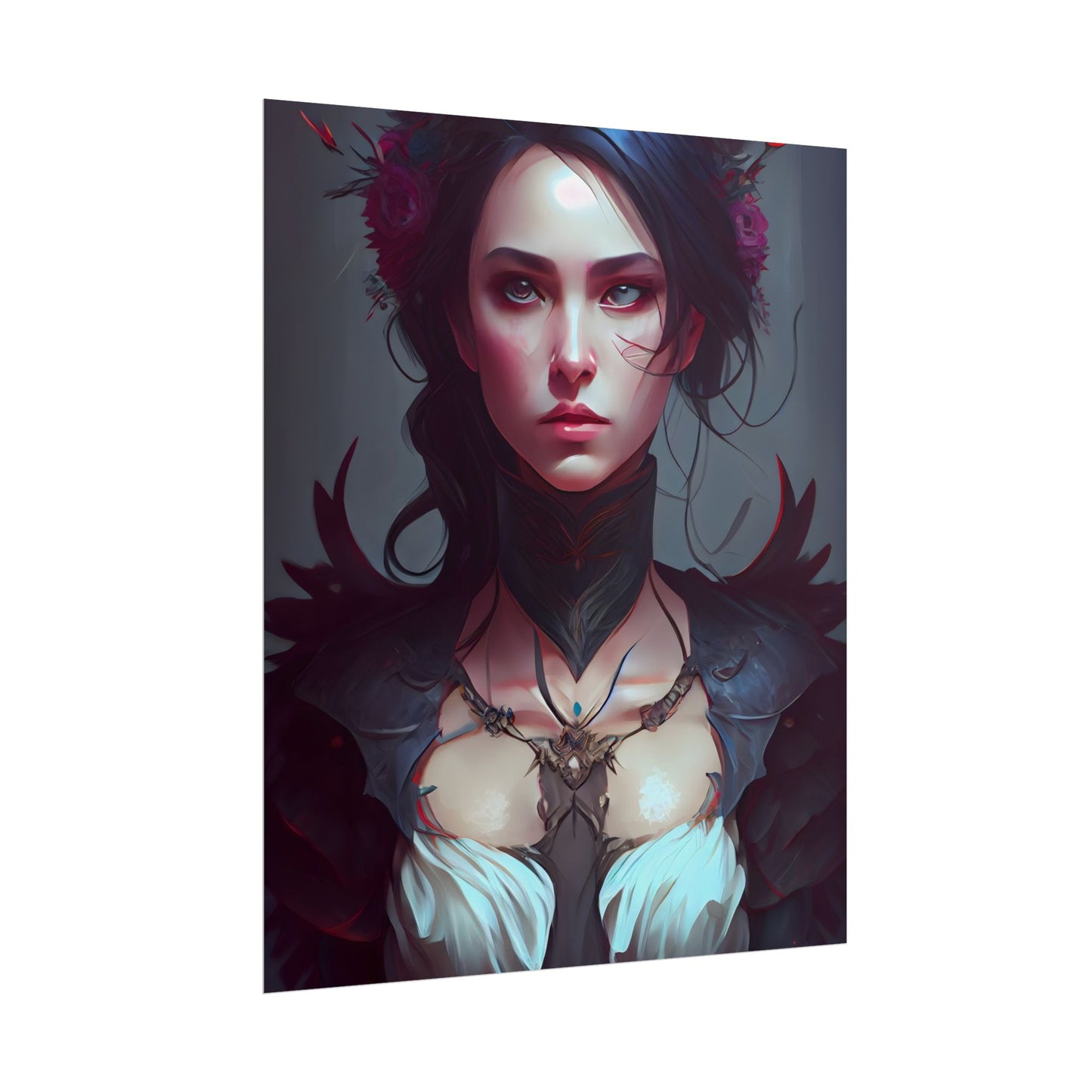 Enchanting Female Portrait: Elegant Black Dress Artwork - Poster