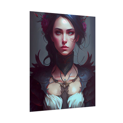 Enchanting Female Portrait: Elegant Black Dress Artwork - Poster