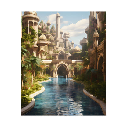 Mythical Oasis: Tranquil Desert Landscape - Poster