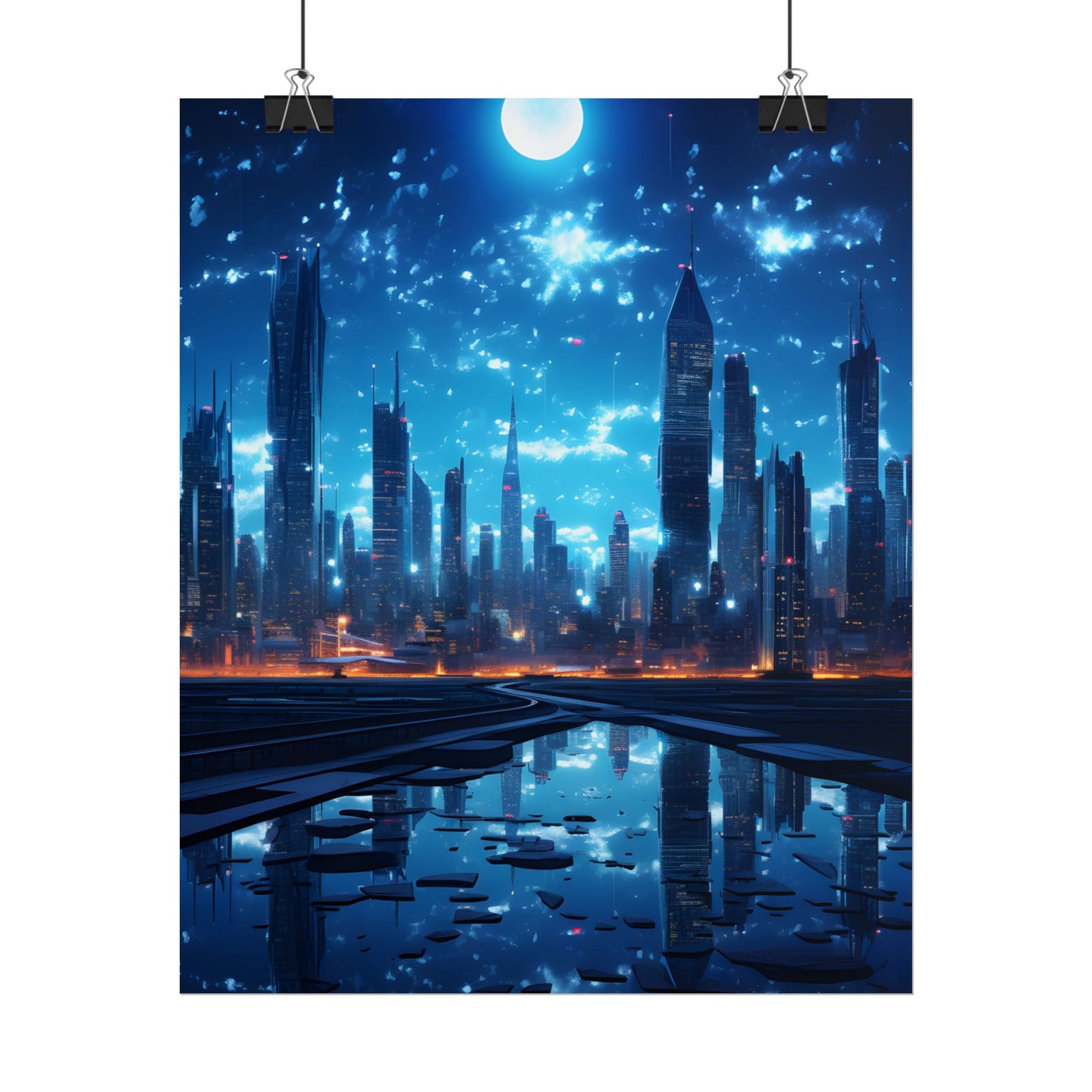 Cyberpunk Night: Quiet Cityscape Digital Art - Poster