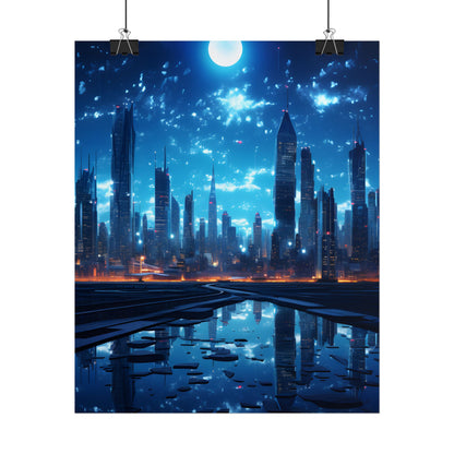 Cyberpunk Night: Quiet Cityscape Digital Art - Poster