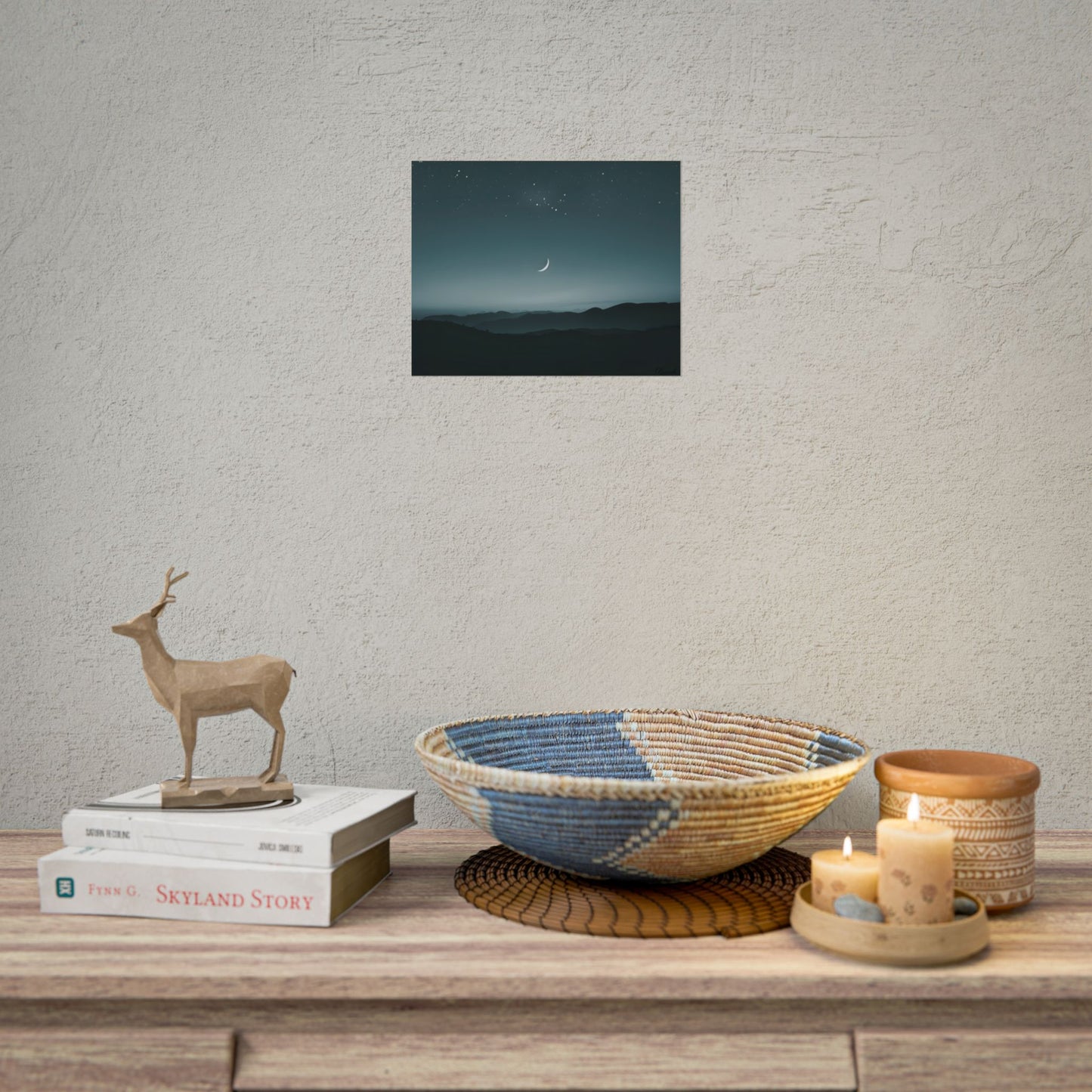 Minimalist Night Scene: Blue-Gray Sky Digital Art - Poster