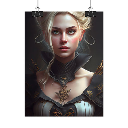 Stunning Blonde Portrait: Elegant Vintage Dress - Poster