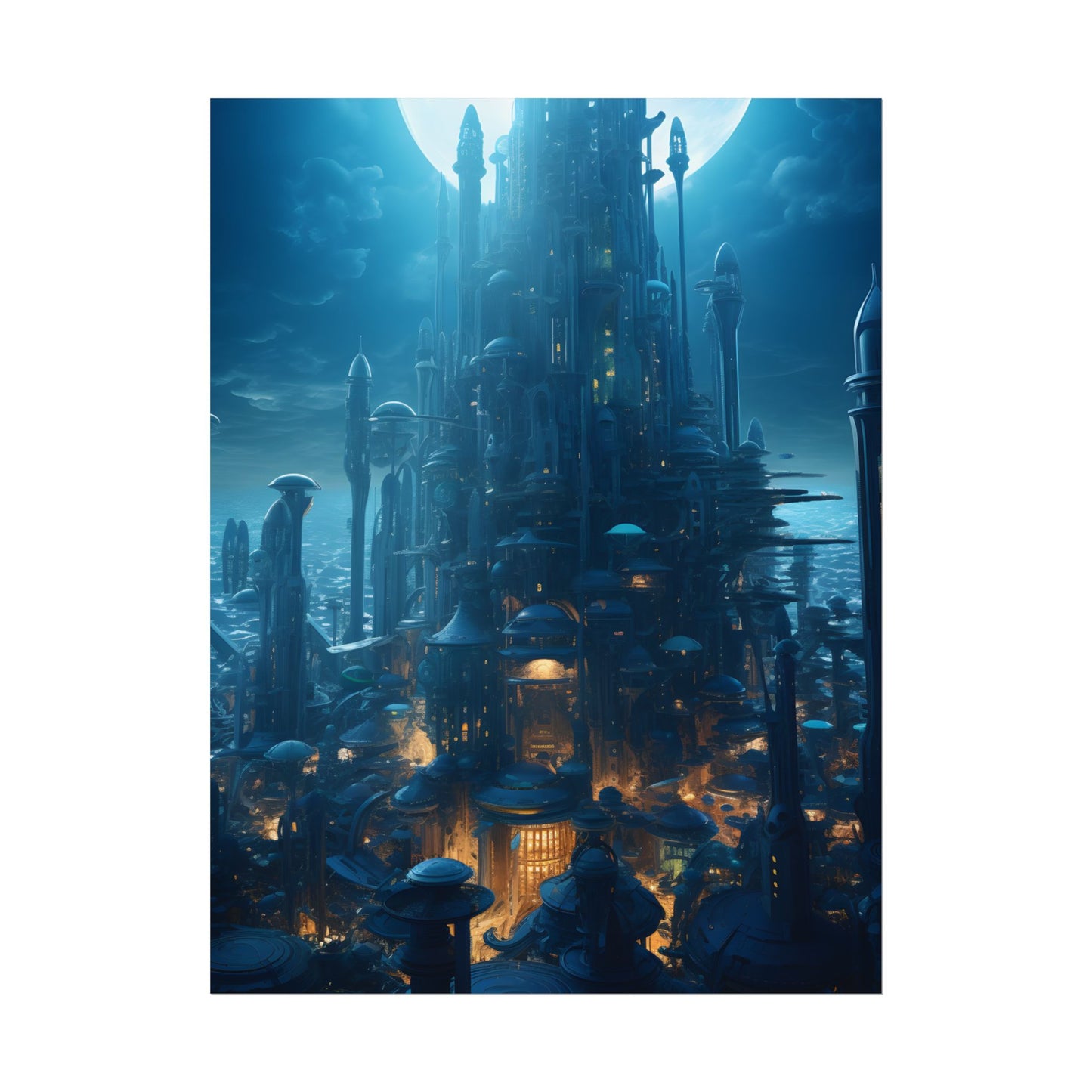 Underwater Futuristic Cityscape: Close Up Digital Artwork - Poster