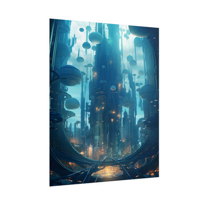 Underwater City of the Future: Modern Metropolis Digital Art - Poster