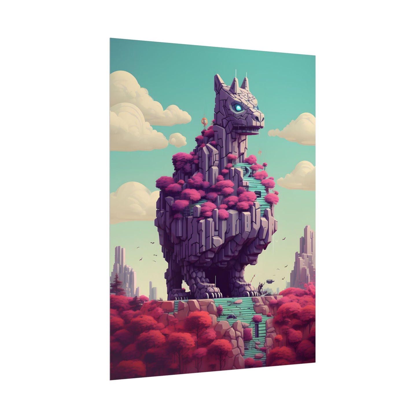 Futuristic Cyber Pet: Neon Pixel Art - Poster