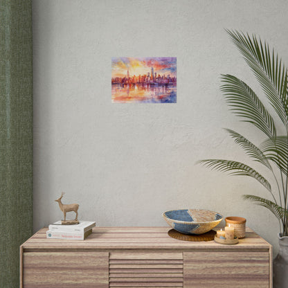 Watercolor Sunset New York City Skyline: Beautiful Artwork - Poster