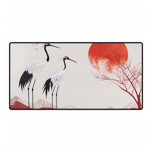 Serene Landscape with Cranes: Amidst Nature's Tranquility - Desk Mat