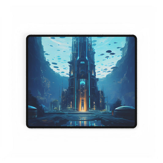 Dive into the Future: Submerged Metropol Underwater Cityscape - Desk Mat