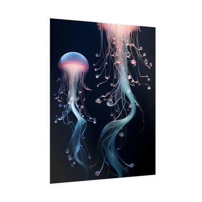 Bioluminescent Oceanic Ballet: Underwater Dancer in Motion - Poster