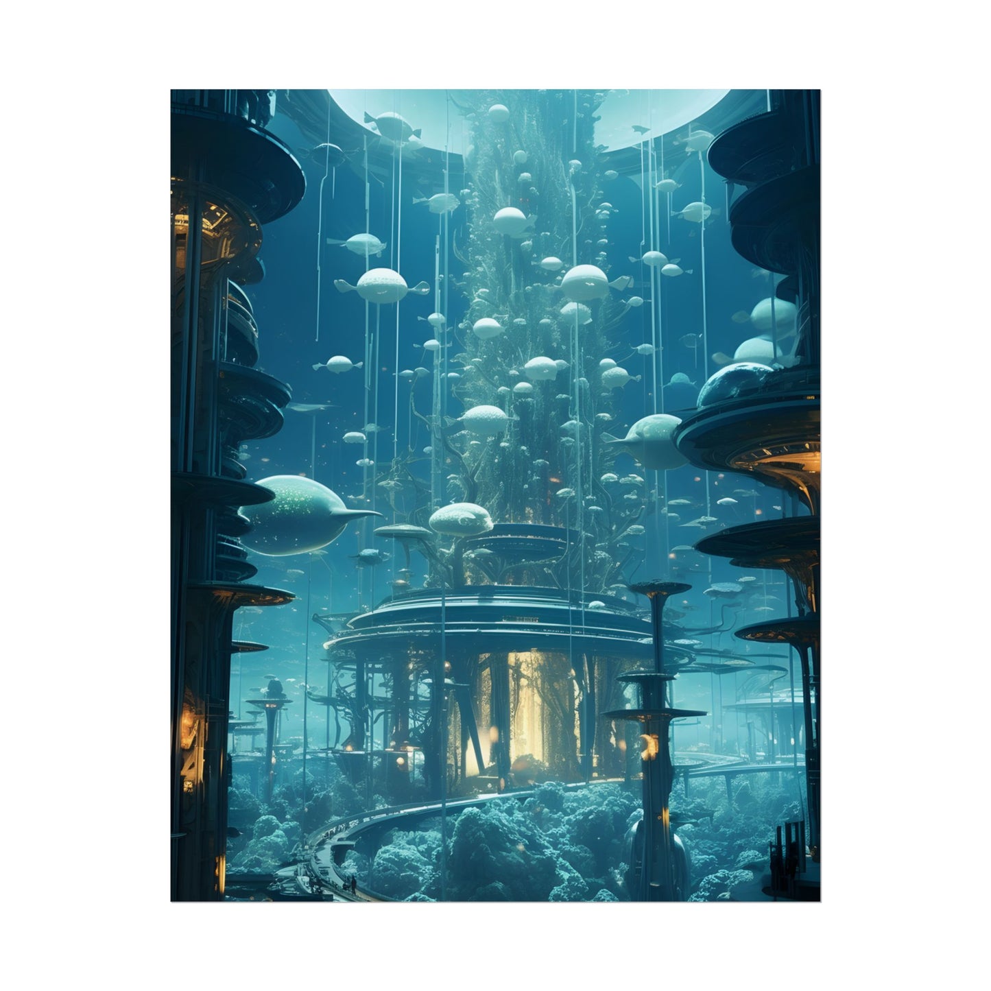 Underwater City of Tomorrow: Futuristic Urban Landscape Art - Poster