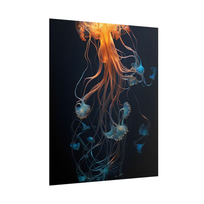 Bioluminescent Oceanic Ballet: Mesmerizing Underwater Scene Artwork - Poster