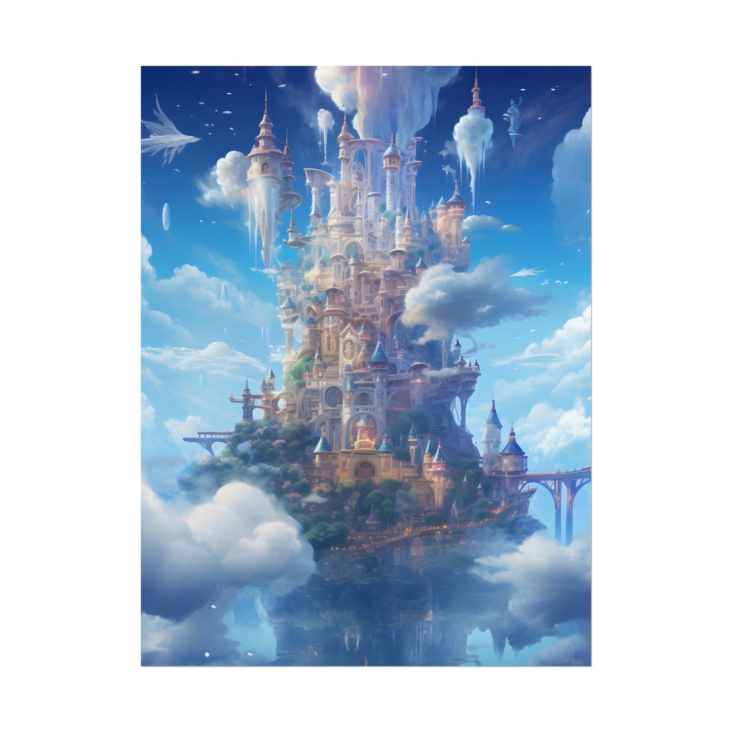 Floating City in Celestial Fantasy Realm: Dreamlike Digital Art - Poster