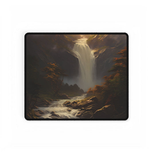 Breathtaking Waterfall: Nature's Beauty in Oil Painting - Desk Mat
