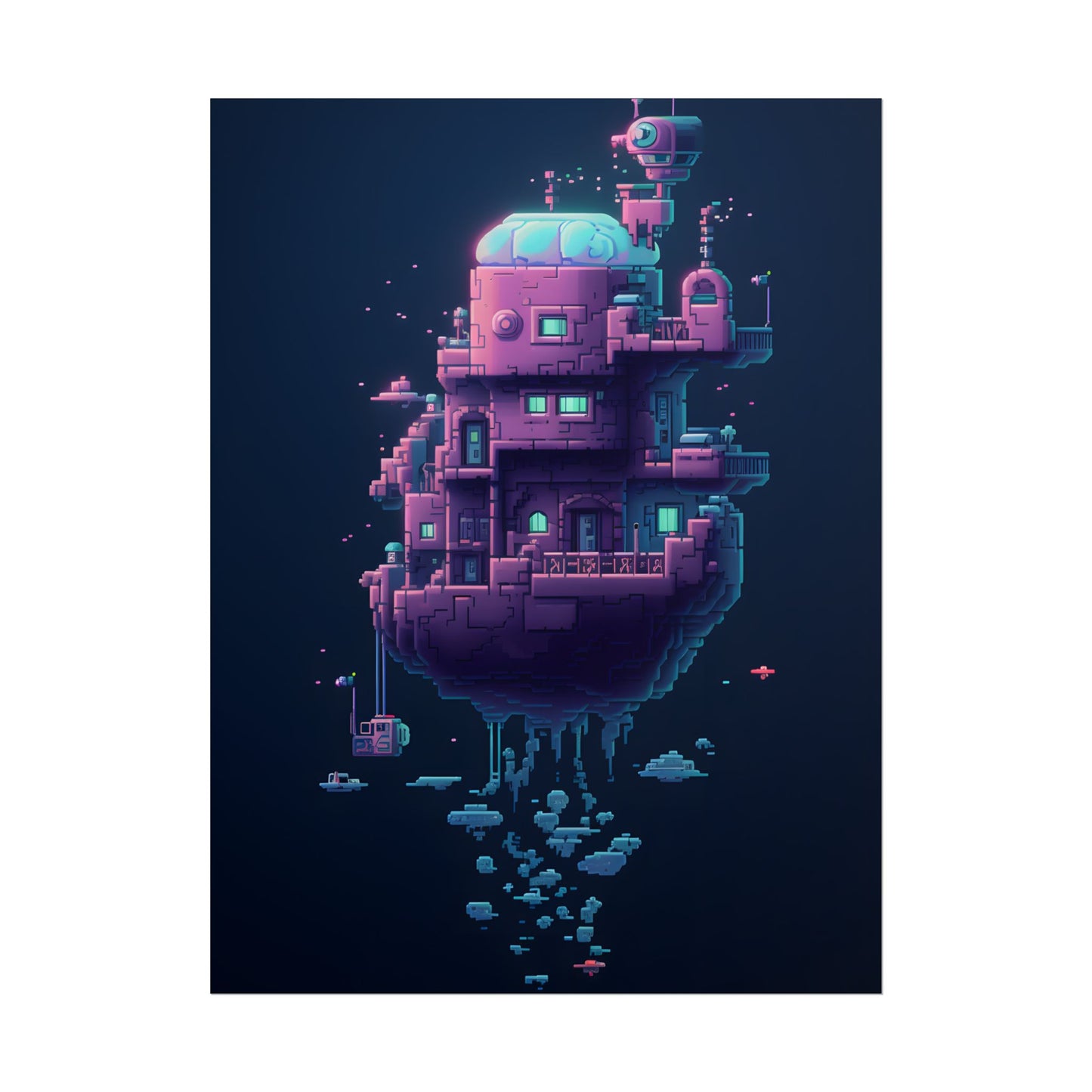 Cyberpunk Pixel Art: Futuristic Cityscape Digital Artwork - Poster