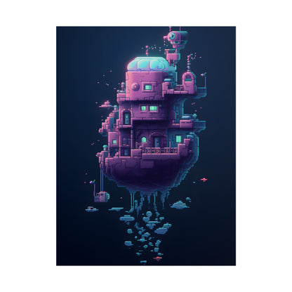 Cyberpunk Pixel Art: Futuristic Cityscape Digital Artwork - Poster