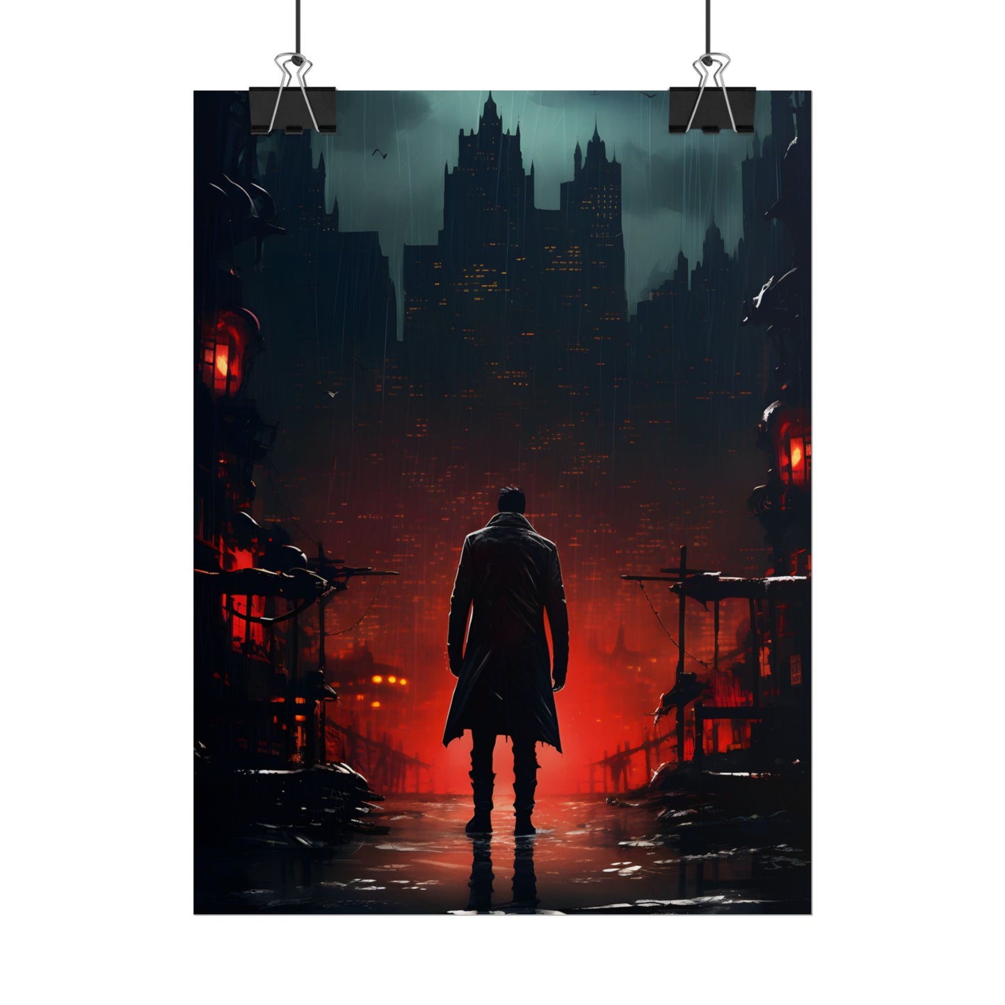 Urban Fantasy Detective: Cityscape at Dusk - Noir Artwork - Poster