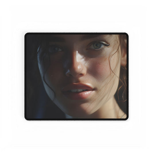 Smiling Portrait of a Woman: Close-Up Art - Desk Mat