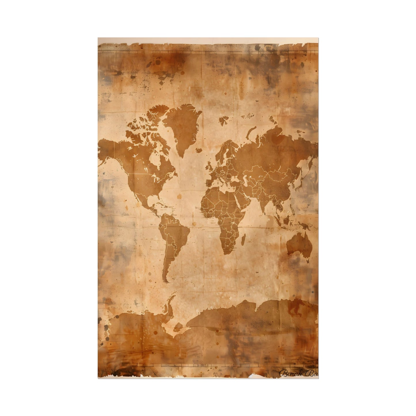 Vintage World Map: Artistic Cartography on Canvas - Poster