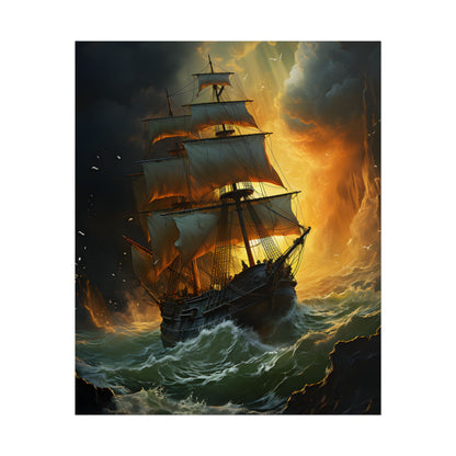 Mostly Green Seascape: Magnificent Oil Painting of a Ship - Poster