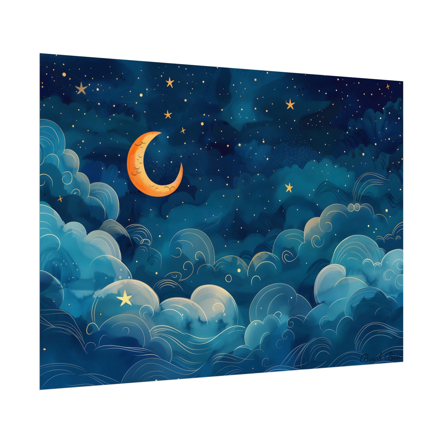 Whimsical Dreamy Night Sky: Small Town Illuminated by Pastel Stars - Poster