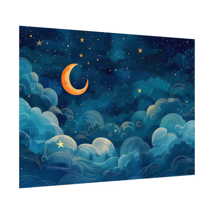 Whimsical Dreamy Night Sky: Small Town Illuminated by Pastel Stars - Poster