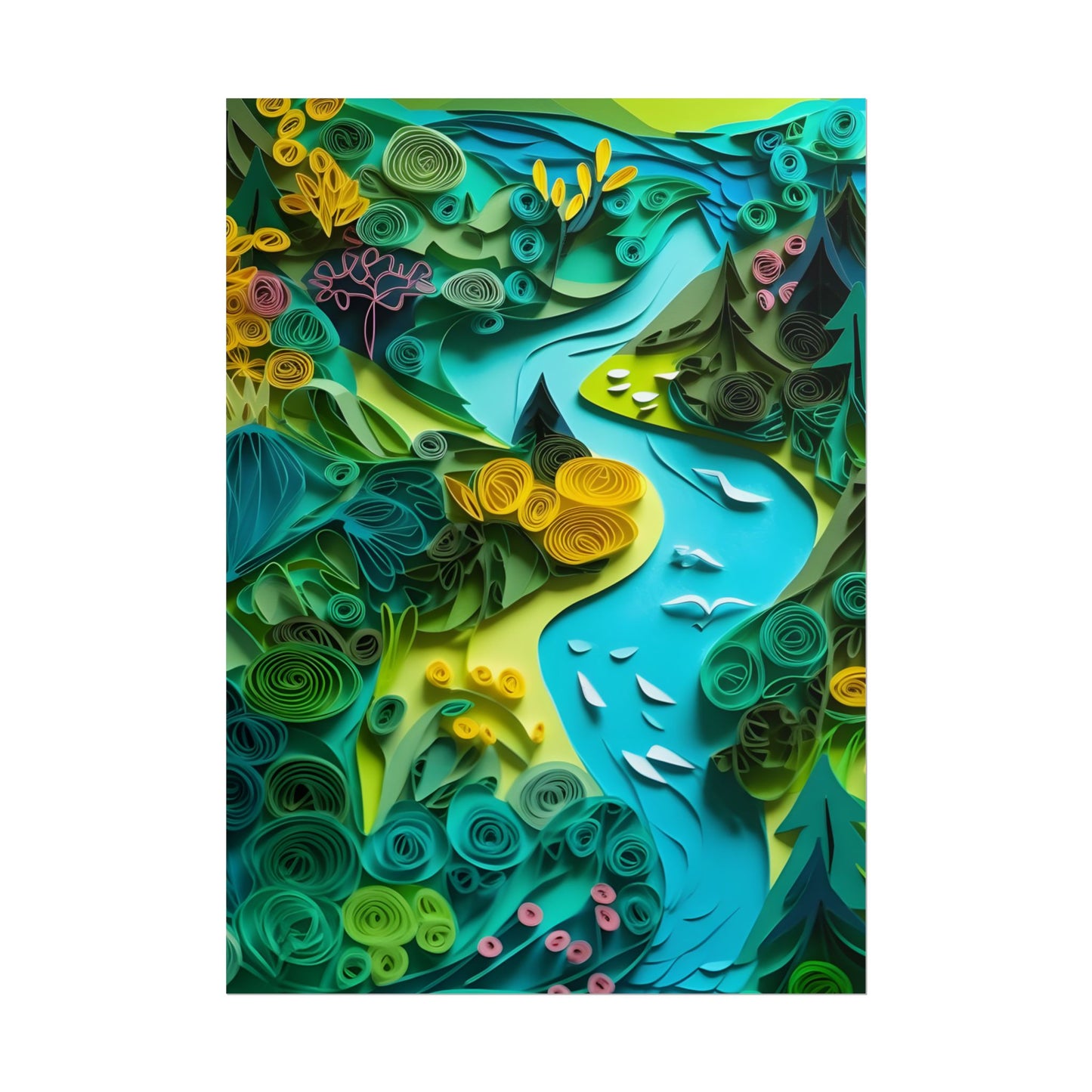 Colorful European Paper Quilling Artwork: Geometric Landscapes - Poster