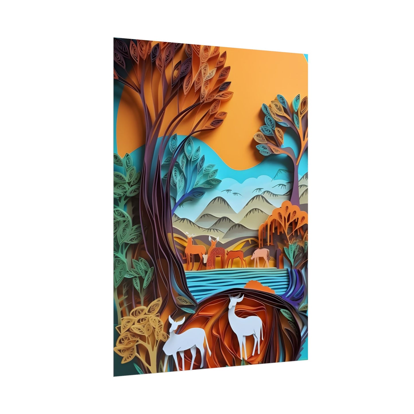 Vibrant African Landscape: Eye-Catching Paper Quilling Art - Poster