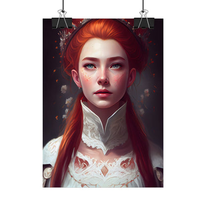 Soft Glow Redhead Portrait: Elegant Female Artwork in Dress - Poster