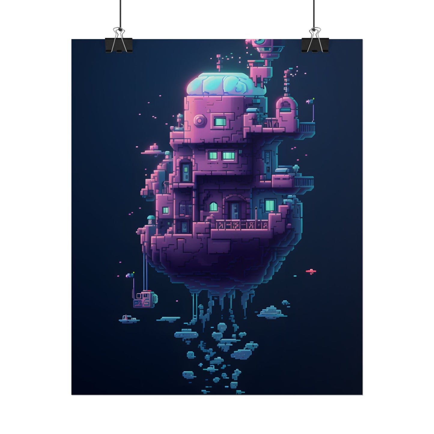 Cyberpunk Pixel Art: Futuristic Cityscape Digital Artwork - Poster