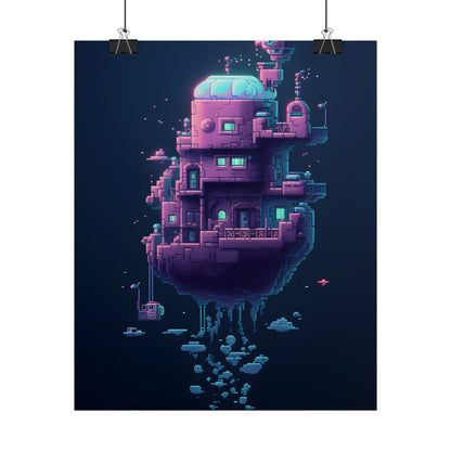 Cyberpunk Pixel Art: Futuristic Cityscape Digital Artwork - Poster