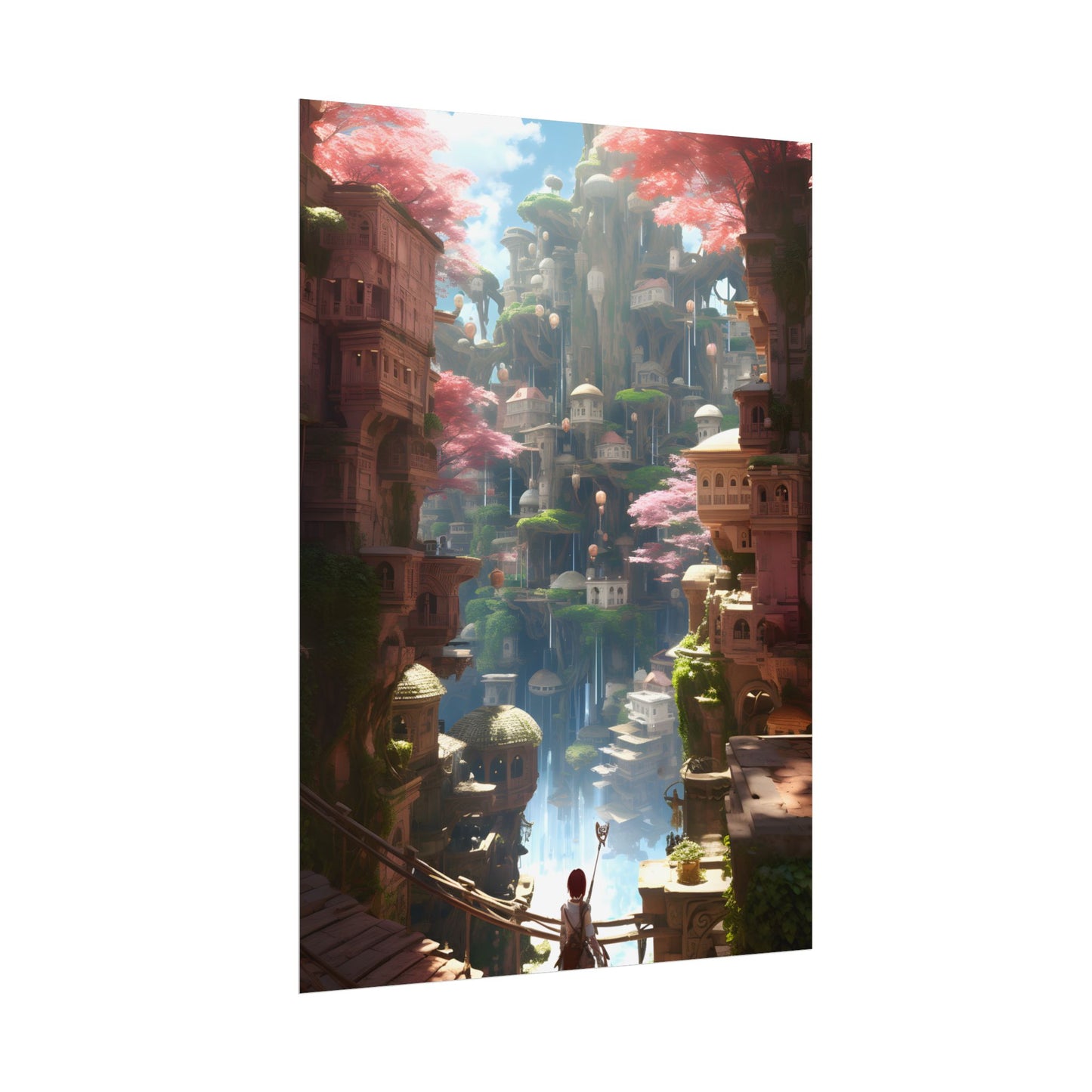 Dramatic Anime Cityscape: Birds Eye View Digital Art - Poster