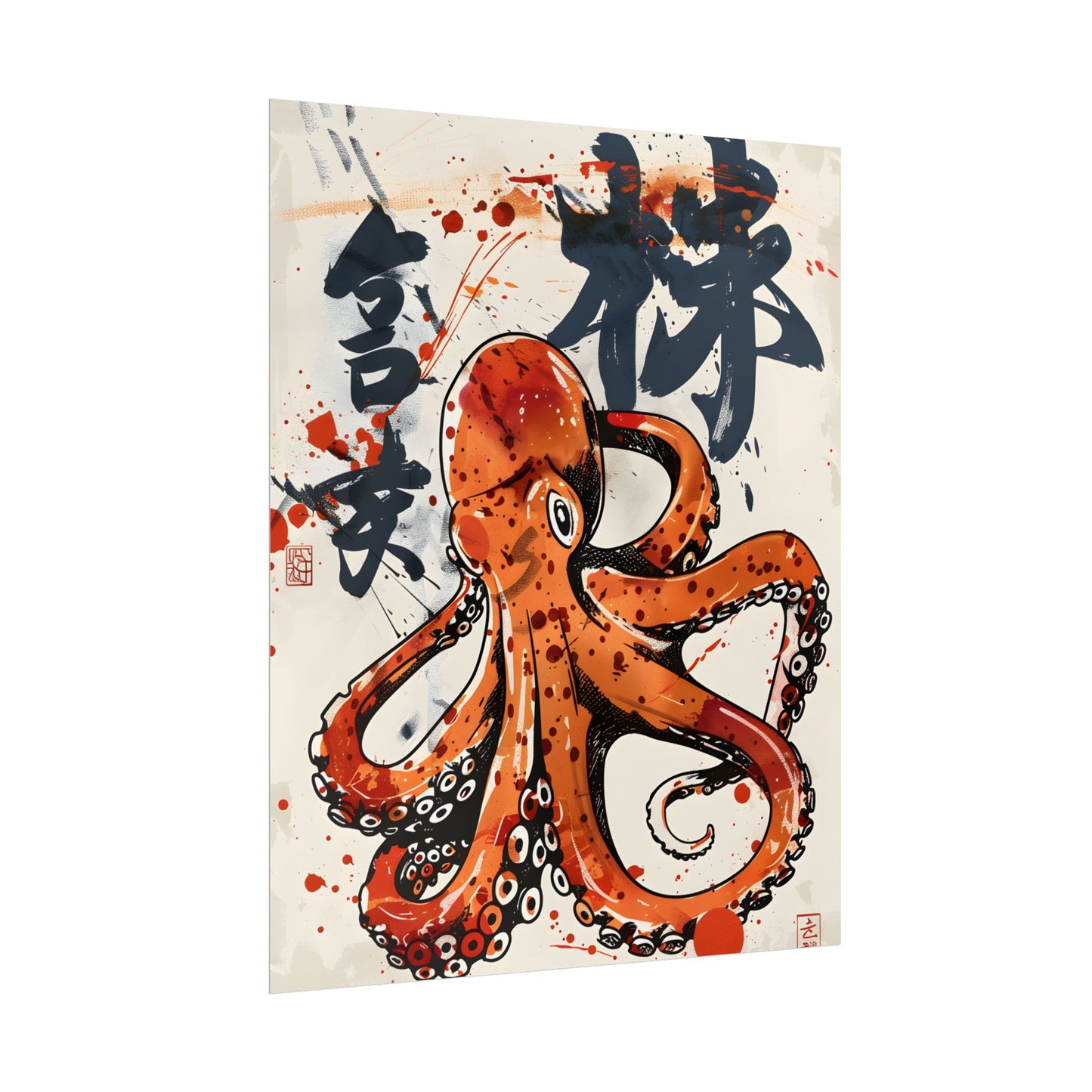 Traditional Japanese Octopus Art: Ukiyo-e Style Mural - Poster