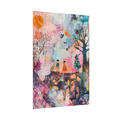 Colorful Whimsy: Blue Fish, Yellow Bird, Pink Cat Art Collage - Poster