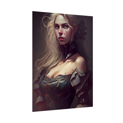 Blonde Female Portrait in a Dress: Stunning Artwork - Poster