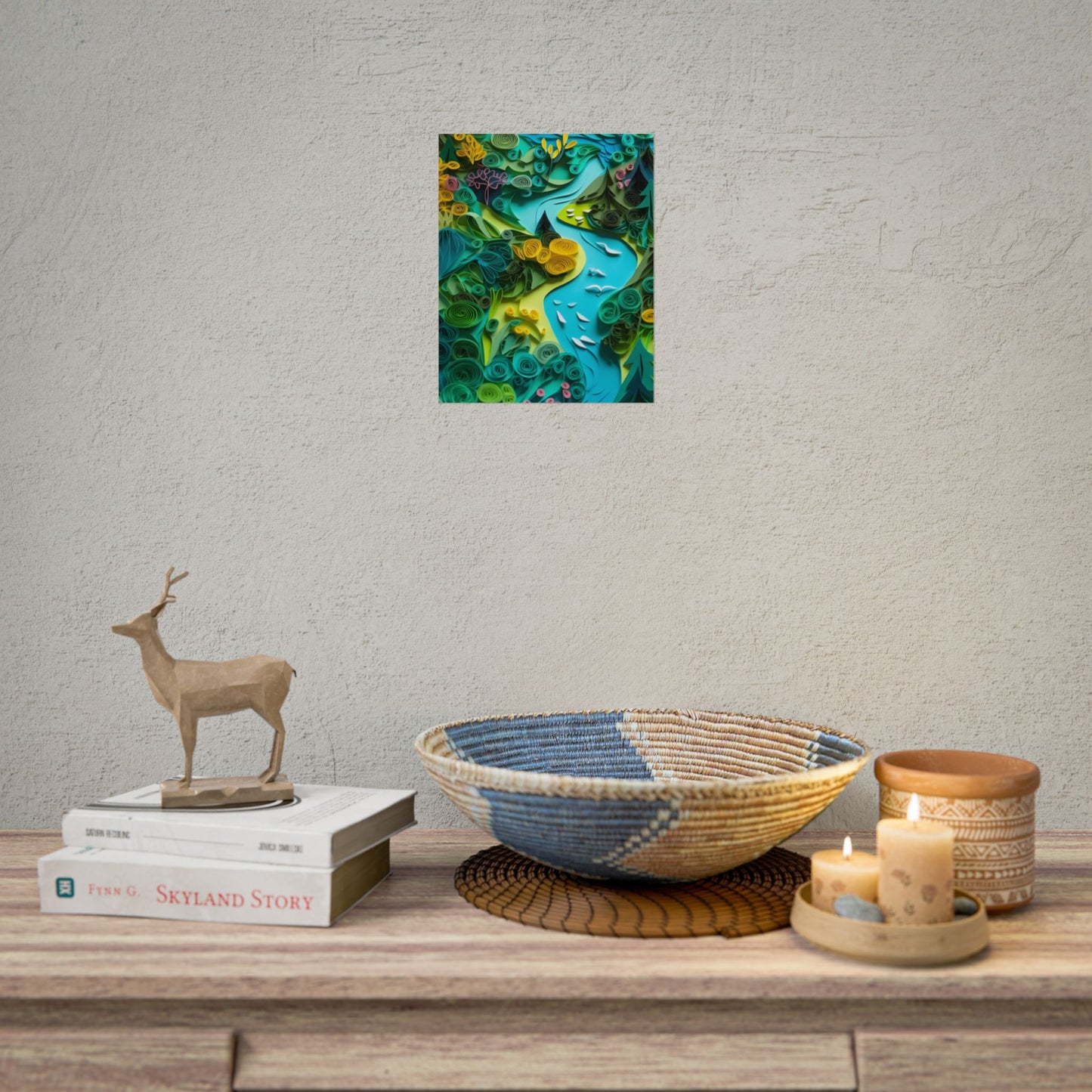 Colorful European Paper Quilling Artwork: Geometric Landscapes - Poster