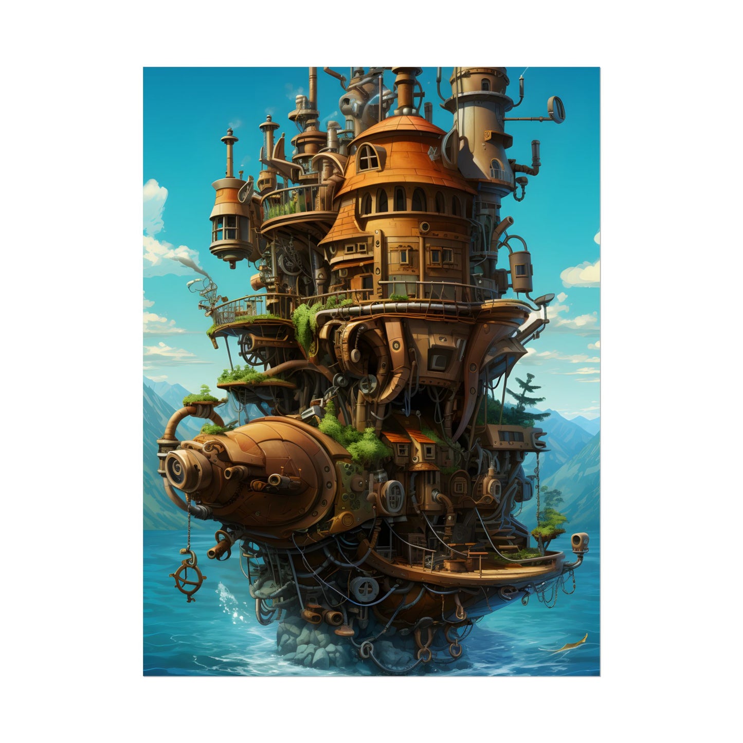 Oceanic Steampunk Treasure Dive: Underwater Adventure Artwork - Poster