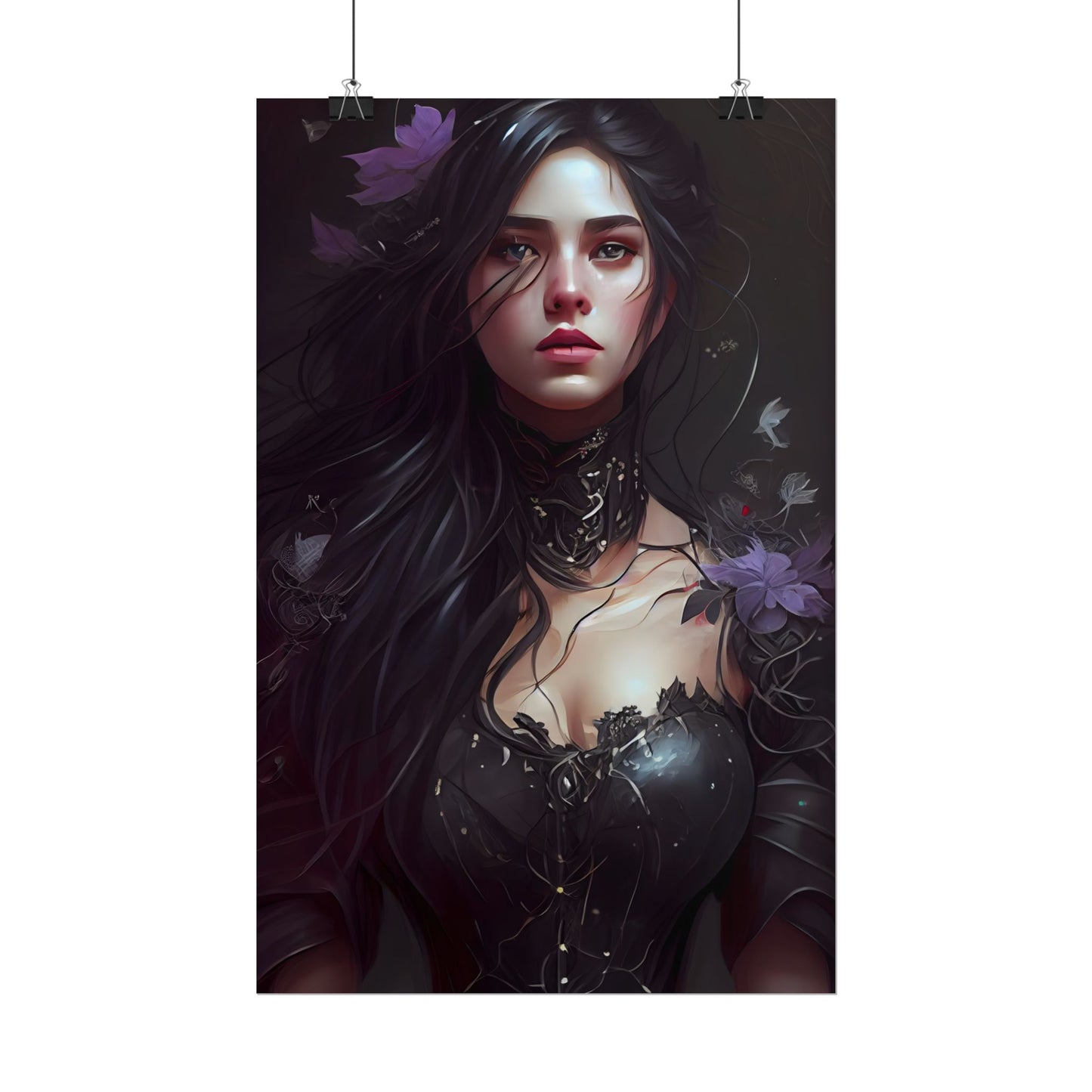 Striking Woman Portrait: Black Hair Artwork - Poster