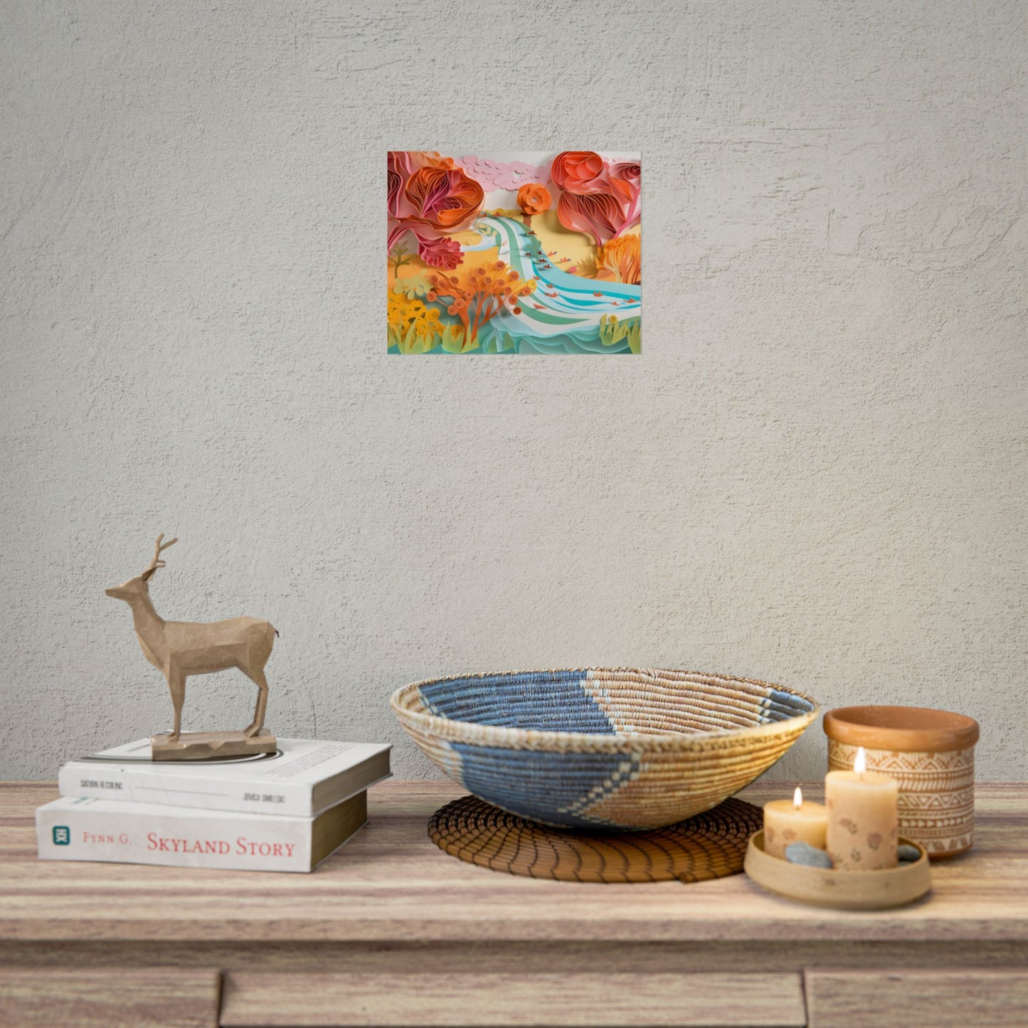 Magical Beach Landscape: Serene Paper Quilled Artwork - Poster