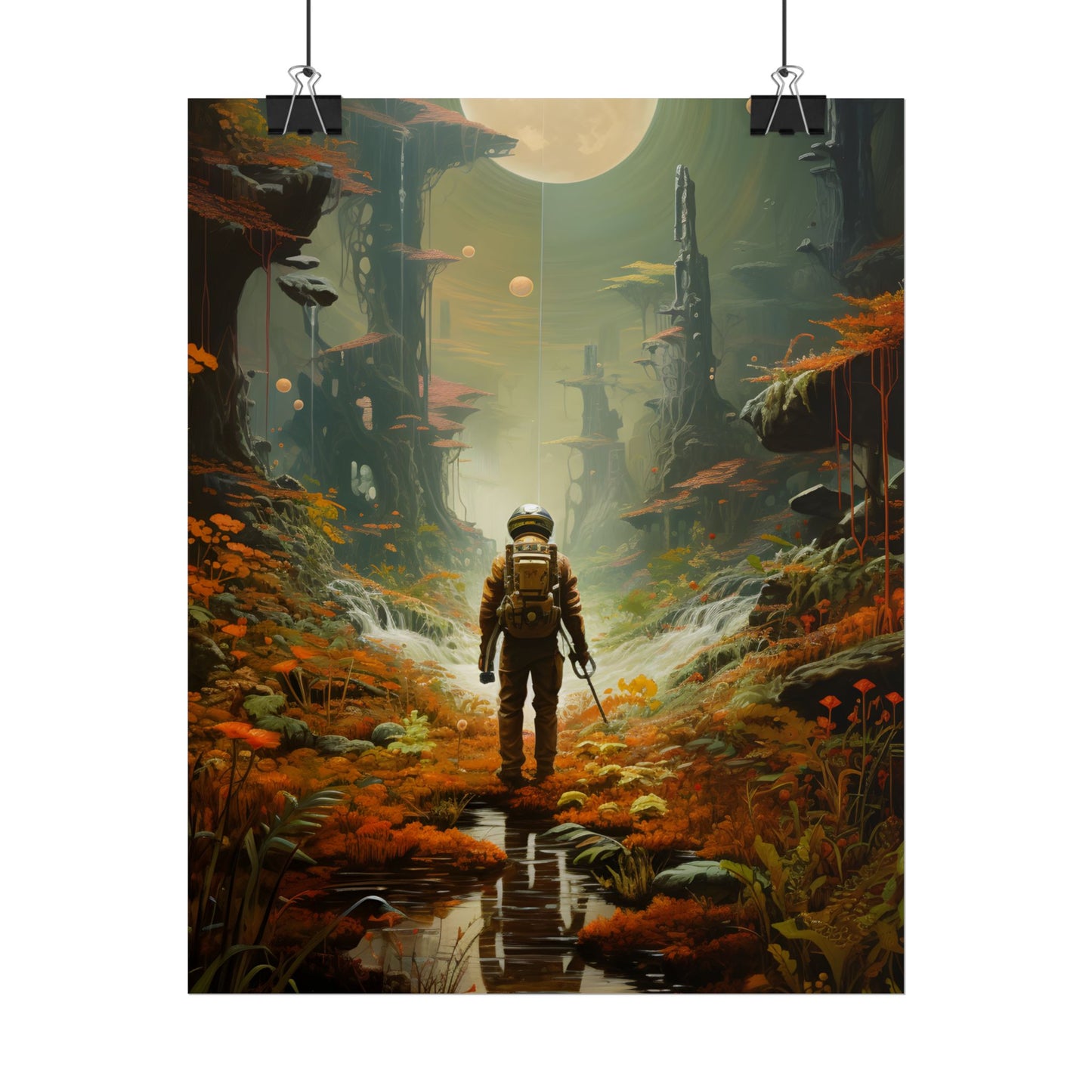 Futuristic Explorer in Wilderness: Digital Artwork - Poster