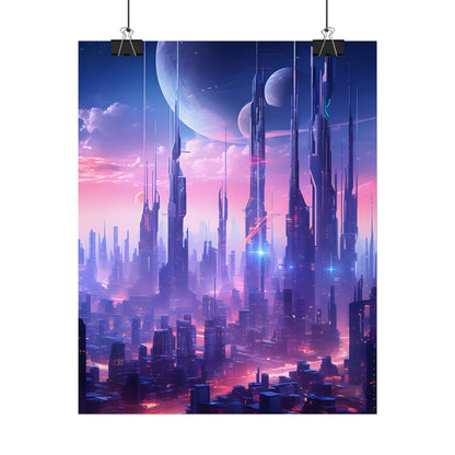 Cyberpunk Cityscape: Dark Futuristic Metropolis Digital Art - Poster