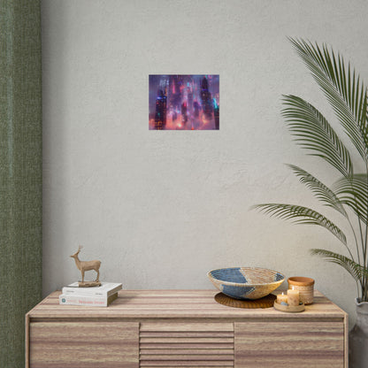 Neon Futuristic Cityscape: Graphic Modern Art - Poster