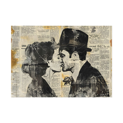 Vintage Romance Couples: Newsprint Artwork - Intimate Moments - Poster