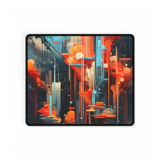 Abstract Cyber Dreamscape: Vibrant Colors and Neon Lights Digital Art - Desk Mat