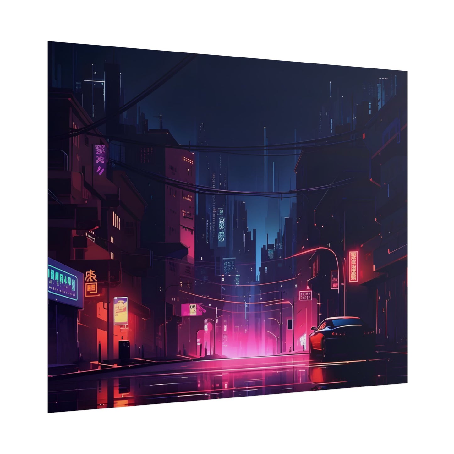Melancholic Night: A Cyberpunk Urban Landscape - Poster